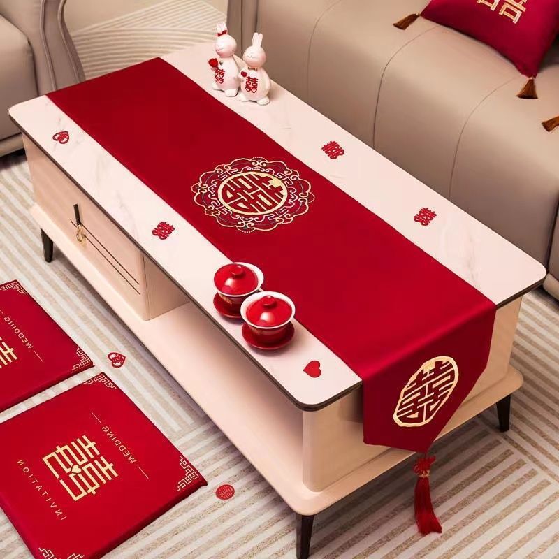 Wedding room decoration wedding table flag red tea table tablecloth dining table TV cabinet cover cloth wedding supplies Wedding room decoration wedding table flag red tea table tablecloth dining table TV cabinet cover cloth wedding supplies