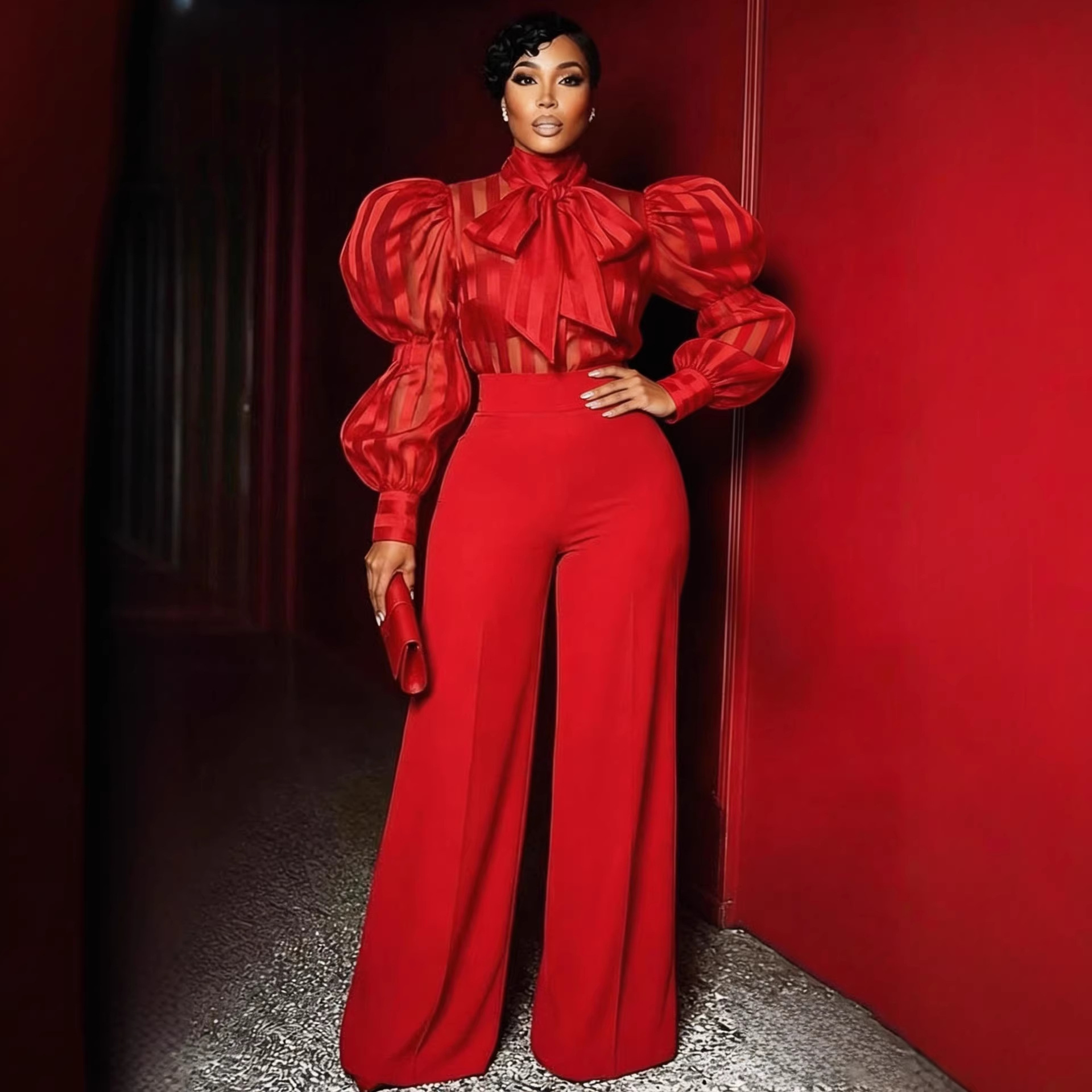 2026 primavera y verano nuevos pantalones rojos de cintura alta y piernas largas para mujeres pantalones de trapaza de estilo europeo y americano para adelgazar pantalones casuales universales image 3