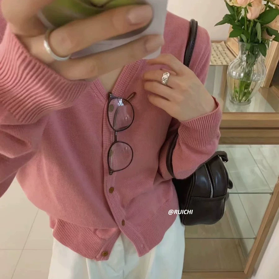 Чрезвычайно простой ~ Корейский повседневный воротник свитер с длинными рукавами 2025 весна и лето новый трикотаж топ дикая мода