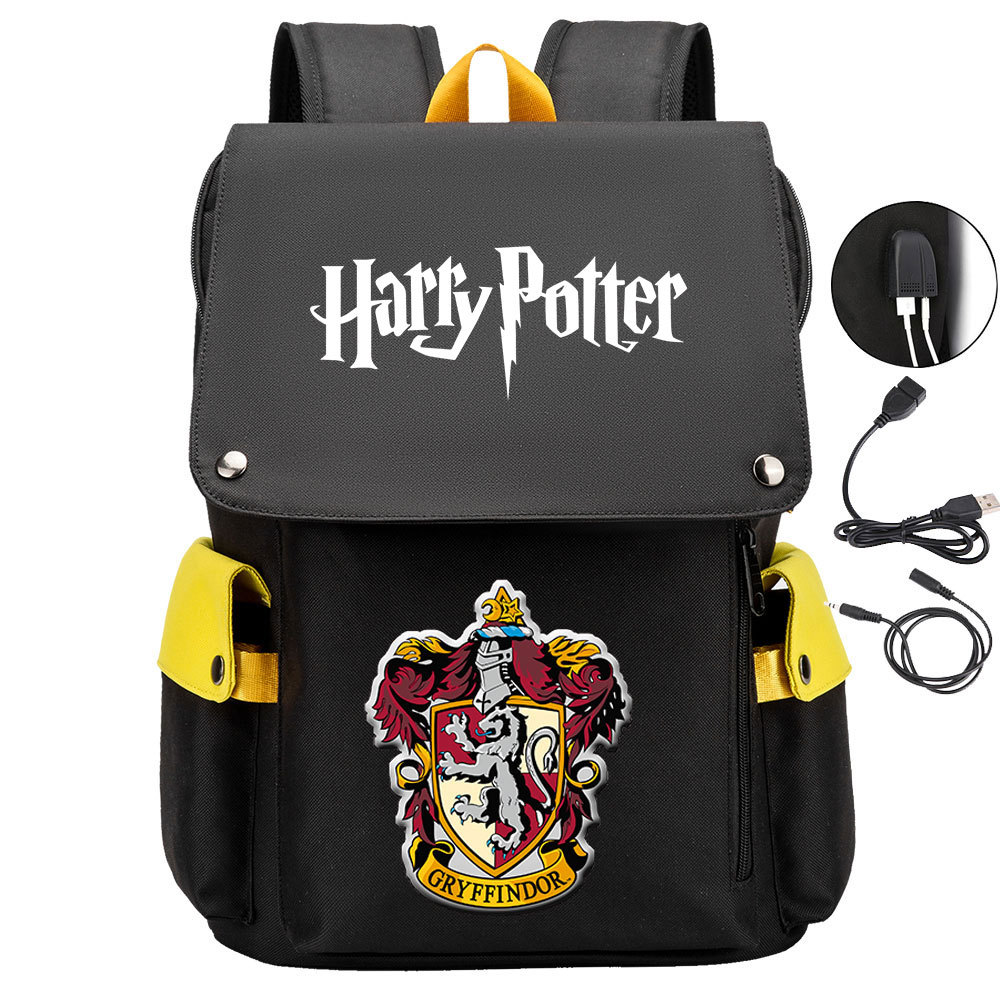 一件分销魔法学院印花USB充电盖头款青少年学生书包男女双肩背包