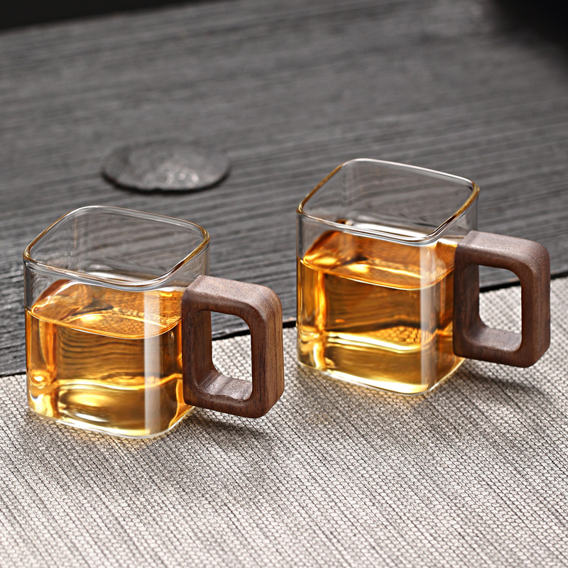 Taza cuadrada doméstica de alto silicio de silicio de vidrio de nuez cuadrangular taza de té de alta temperatura taza de una sola capa