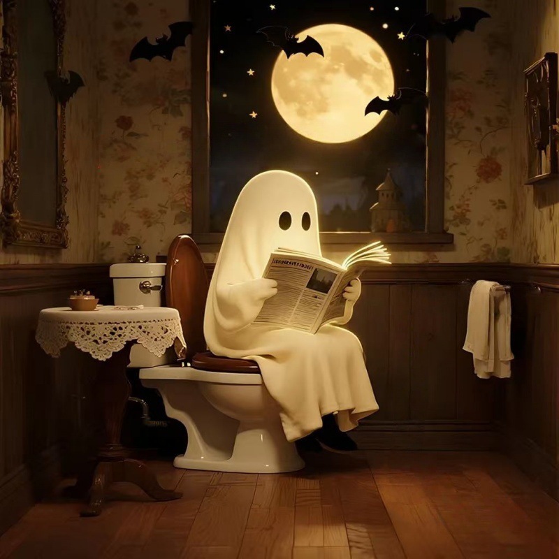 Cross-Border Creative Resin Craft Halloween Decoration Toilet Reading Little Ghost Cute Cartoon Creative Desktop Decoration Cross-Border Creative Resin Craft Halloween Decoration Toilet Reading Little Ghost Cute Cartoon Creative Desktop Decoration