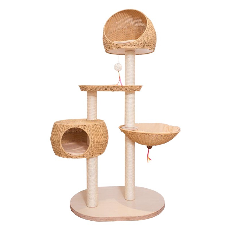 Gato que sube el marco columna de seisal gato nido integrado multi-capa de madera maciza gato árbol gato nido tejido nido gran ratán gato escalada marco