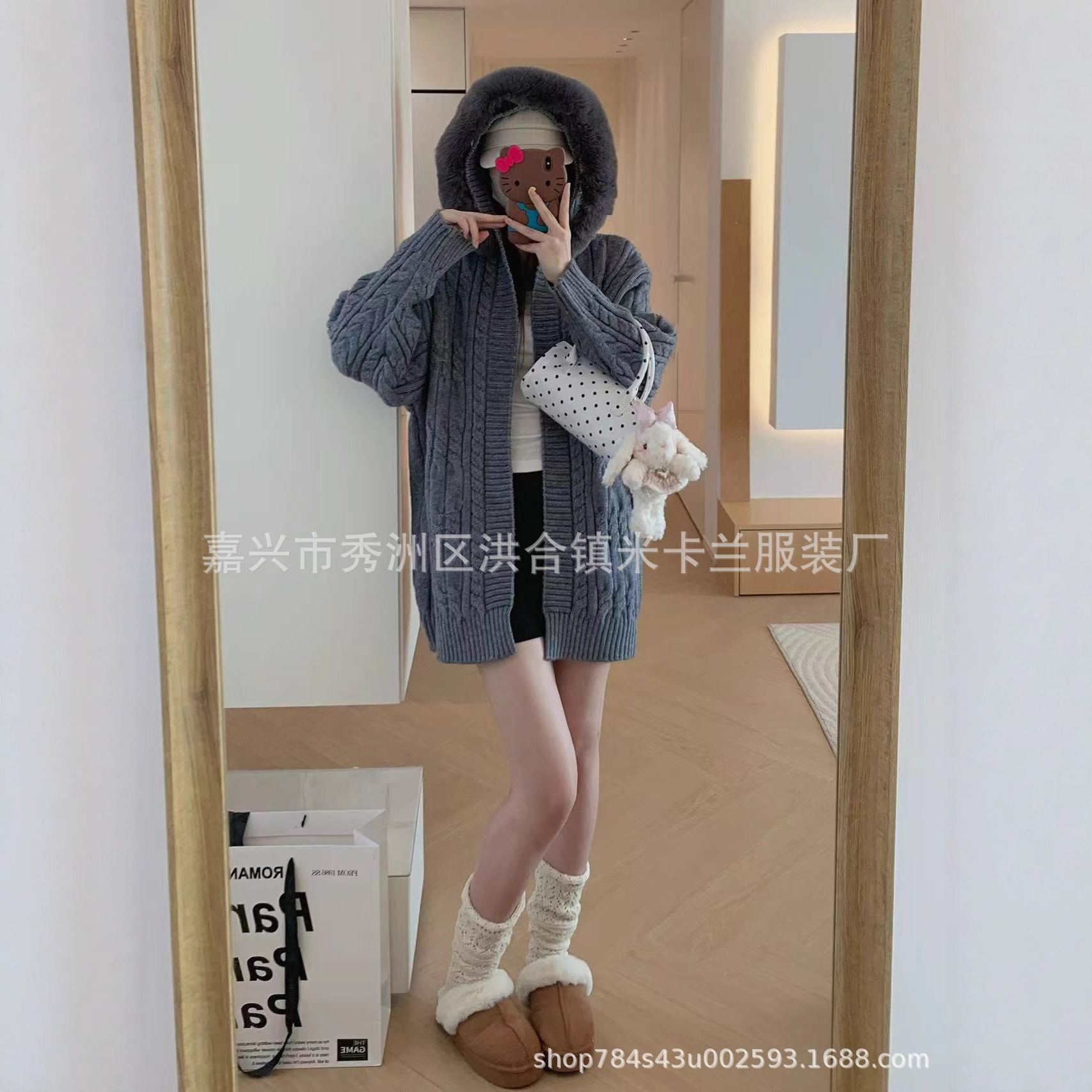 真毛皮草加厚毛衣拼接女中长款套头外套针织衫毛毛2025秋新款上衣