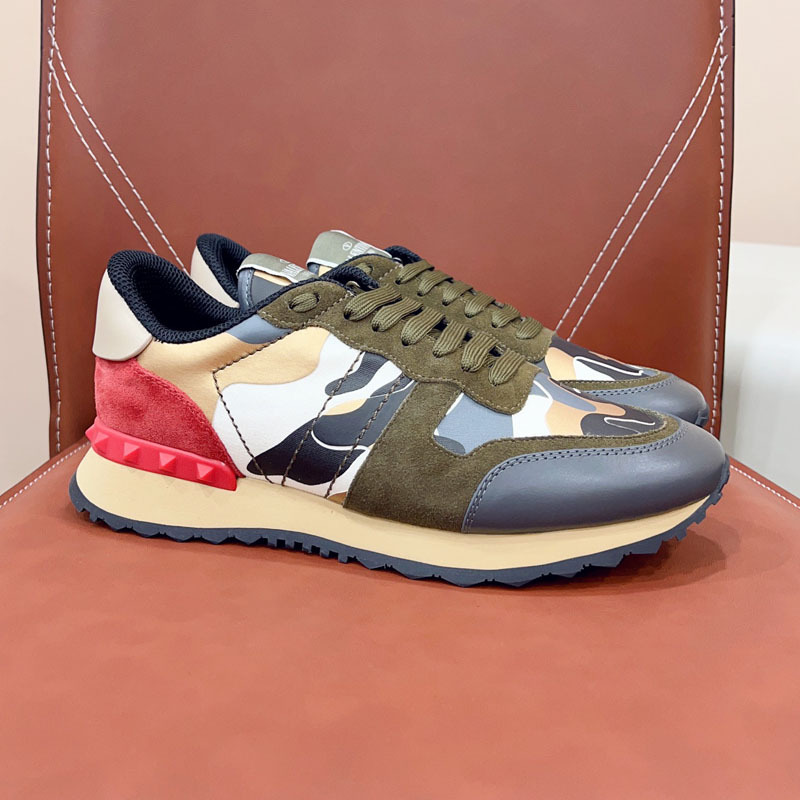 Estación europea transfronteriza VT camuflaje zapatilla masculina versión alta de remaches gruesa-suela de cuero moda casual encaje hasta color marea zapatos