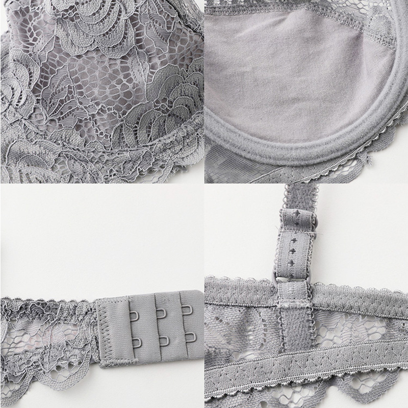 Sujetador de encaje sexy traje europeo y americano chica caliente pura quiere empujar hacia arriba el pecho grande pequeño sujetador fino transpirable algodón circunferencia ropa interior