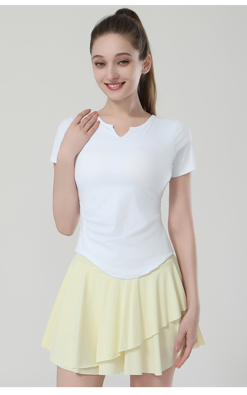 春季新款锦纶瑜伽T恤女带胸垫V领高弹短袖t恤时尚健身瑜伽上衣详情18