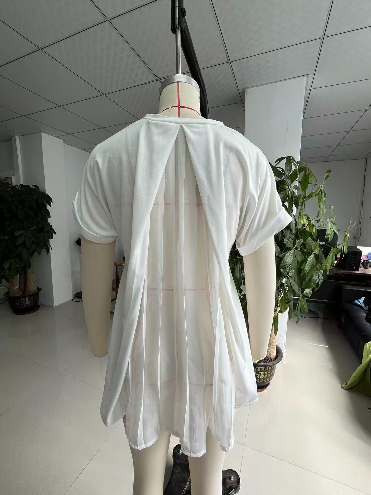 Women's Clothing Spring Women's Cross Border Top V Neck Short Sleeve Pleated Fashionable And Stylish Women's Clothing_ecoleips.com