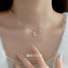 榕树下S925银粉水晶兔年本命年项链女甜美高级感小众兔耳朵锁骨链