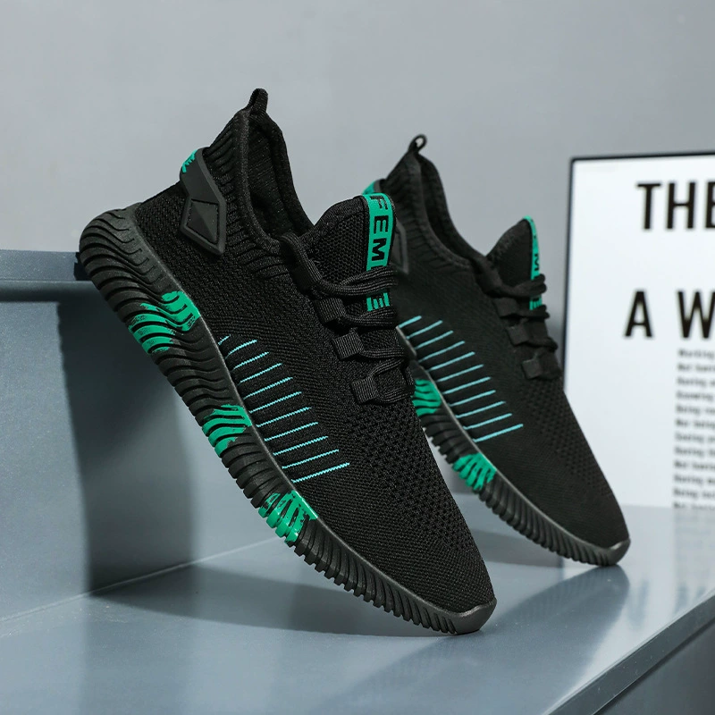 Весенняя новая мужская обувь эластичная летающая дышащая черная сетка повседневная спортивная обувь легкая педаль беговая обувь