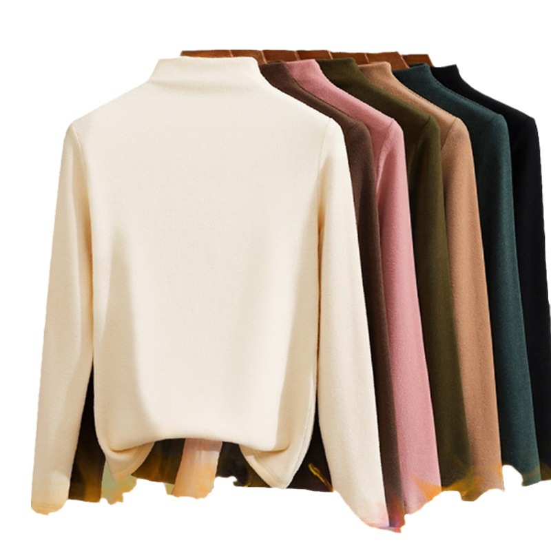 Niñas 2023 nueva camisa de fondo Otoño e Invierno ropa de terciopelo para niños bebé de manga larga Camiseta de cuello alto estilo occidental Top cálido