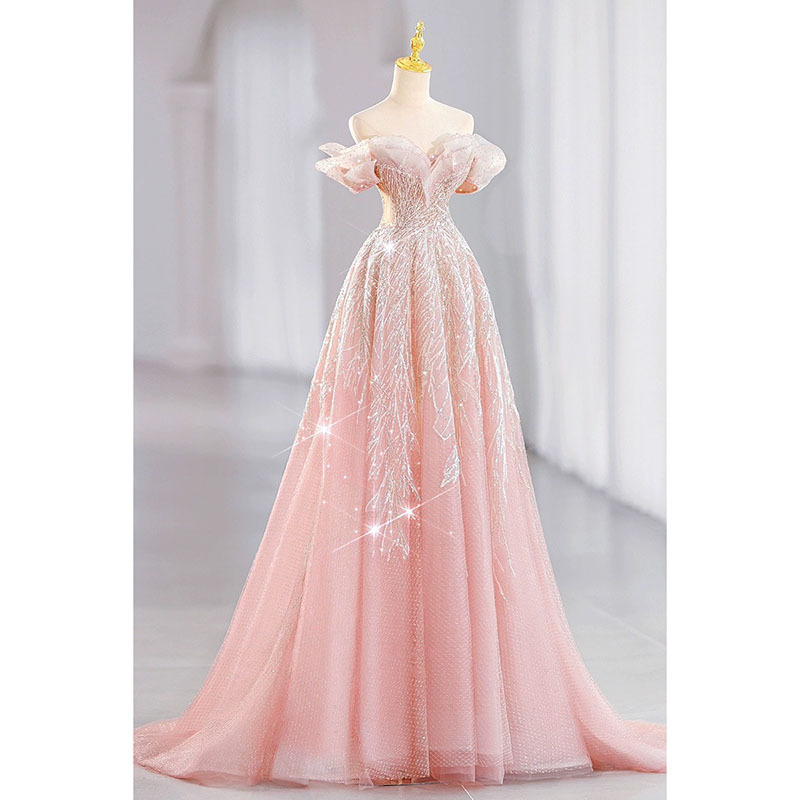 Fantasy Pink Princess Escape Evening Dress Dress Women's High-end Light Luxury Niche Engagement Toast Dress Bride Long Slim Look