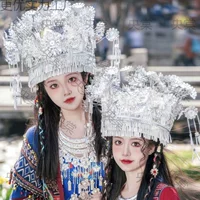 Новая серебряная шляпа этнического меньшинства, головной убор Мяо, Гуйчжоу, Гуанси, Юньнань, Характерная шляпа Мяо, этнический головной убор