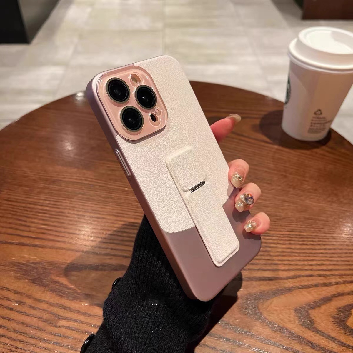 Película de lente de soporte de costura de patrón de litchi rosa niña js3