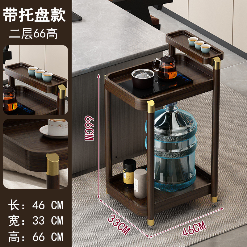 Mesa de té móvil, carrito móvil, mesa de té cuadrada ovalada redonda multicapa, varios lados de bambú, nuevo estilo chino