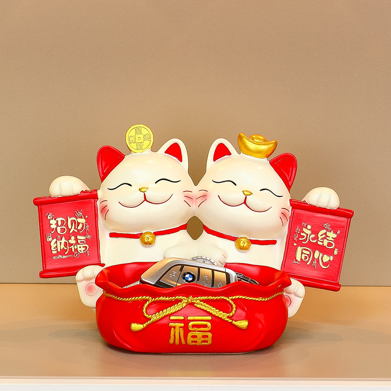 新款双猫收纳置物架玄关家居摆件永结同心布置新房装饰品新婚礼品|undefined