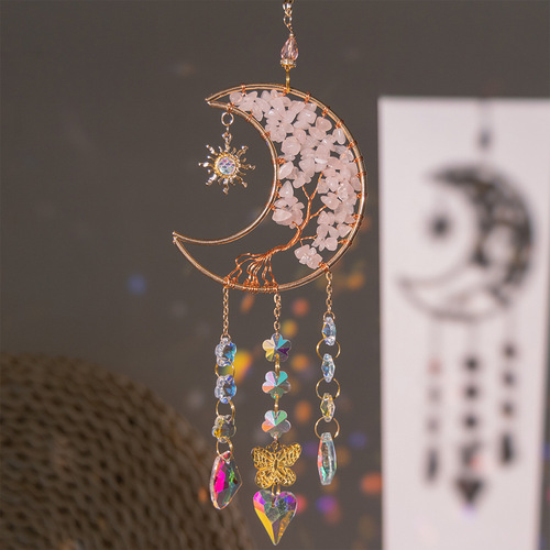 Wholesale Foreign Trade Jewelry: European & American Pink Quartz Moon, Tree of Life Car Charm, Crystal Gravel, and Crystal Accessories