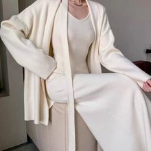 酒午自制港风复古秋季针织开衫+背心上衣+高腰半裙三件时尚套装女