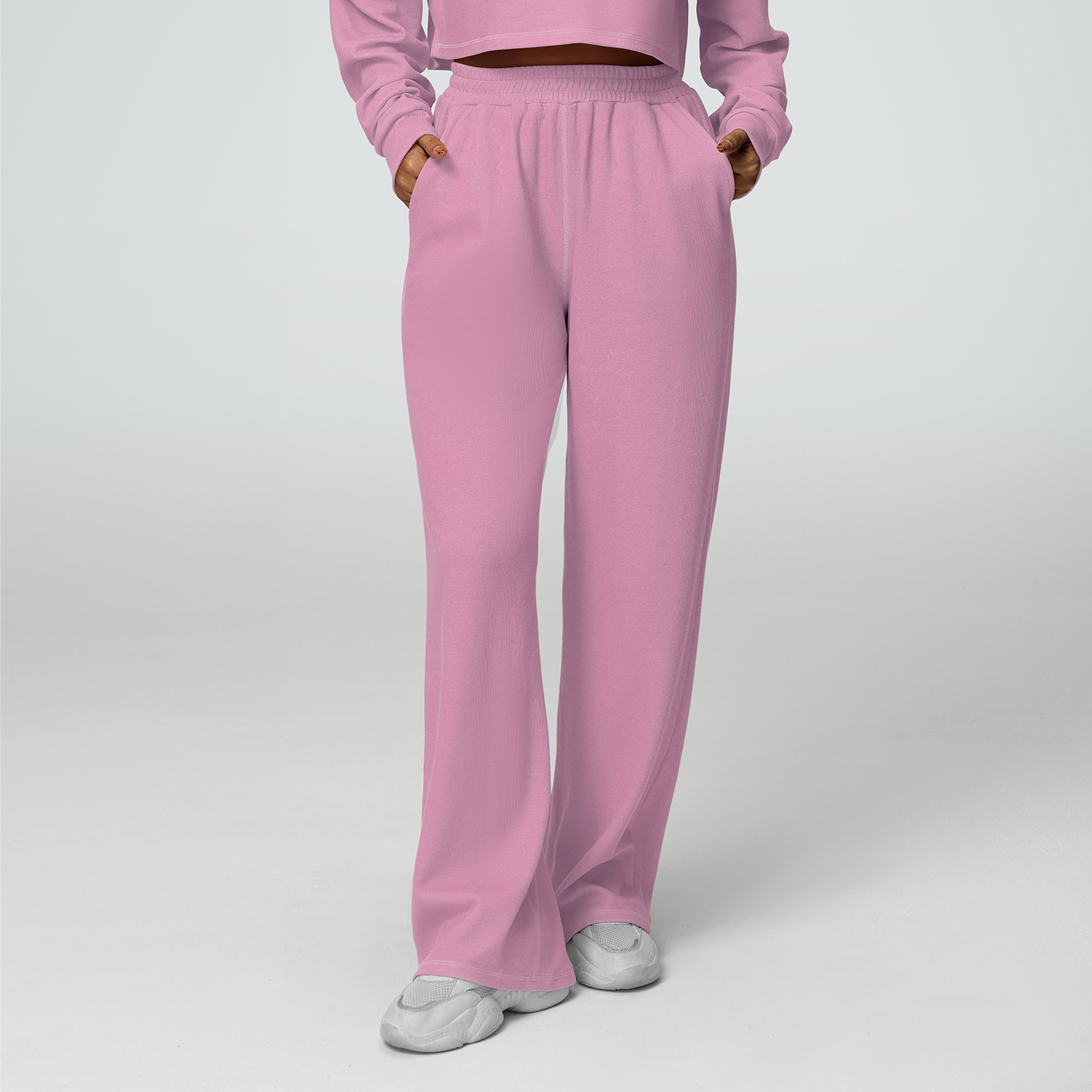 Pantalones casuales deportivos transfronterizos al aire libre recto para mujeres otoño y invierno nuevos pantalones de cintura alta y delgados, pantalones de piernas anchas americanos