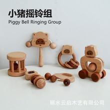 婴儿摇铃玩具拨浪鼓可啃咬新生宝宝0-1岁木质玩具礼盒批发可欲期