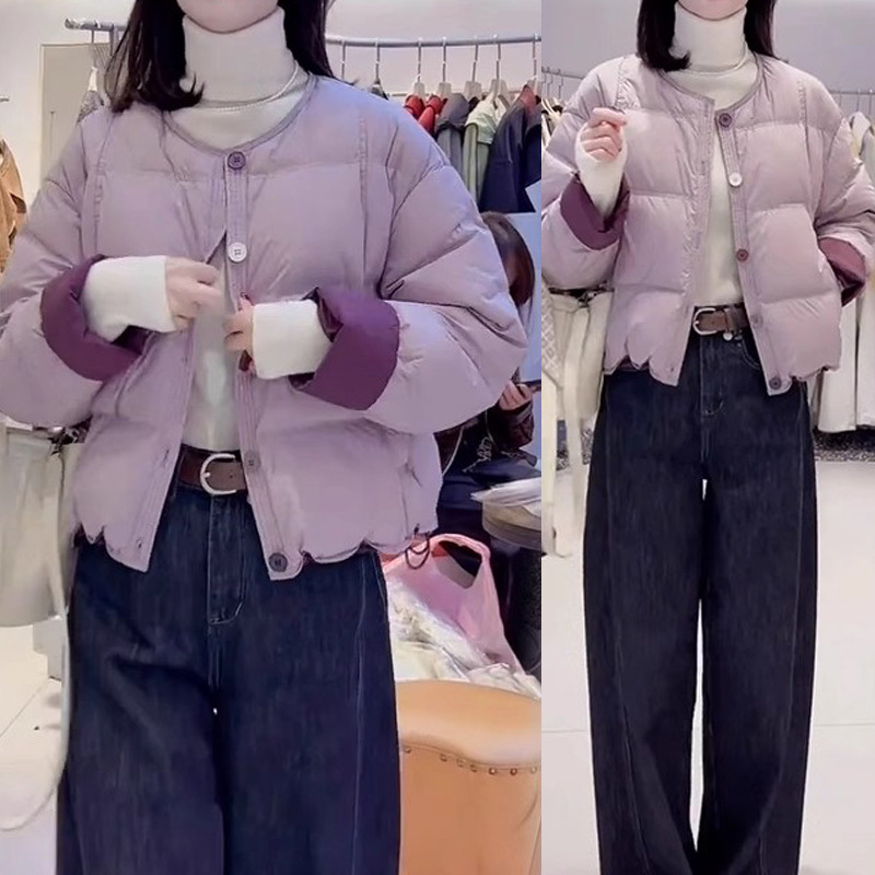 多巴胺彩扣圆领单排扣棉服女2025冬季新款加厚保暖宽松显瘦棉衣潮
