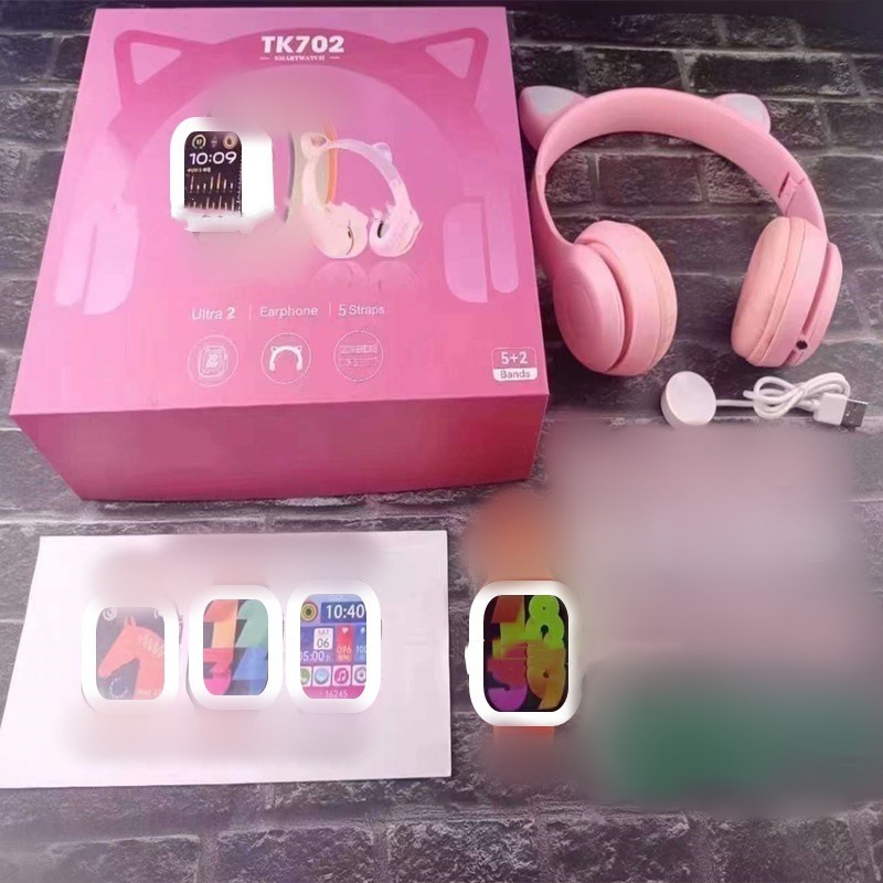 Cross-Border Popular Smart Watch Tk702 Multi-Function Long-Life Bluetooth Headset Multi-Accessories Smart Watch Set