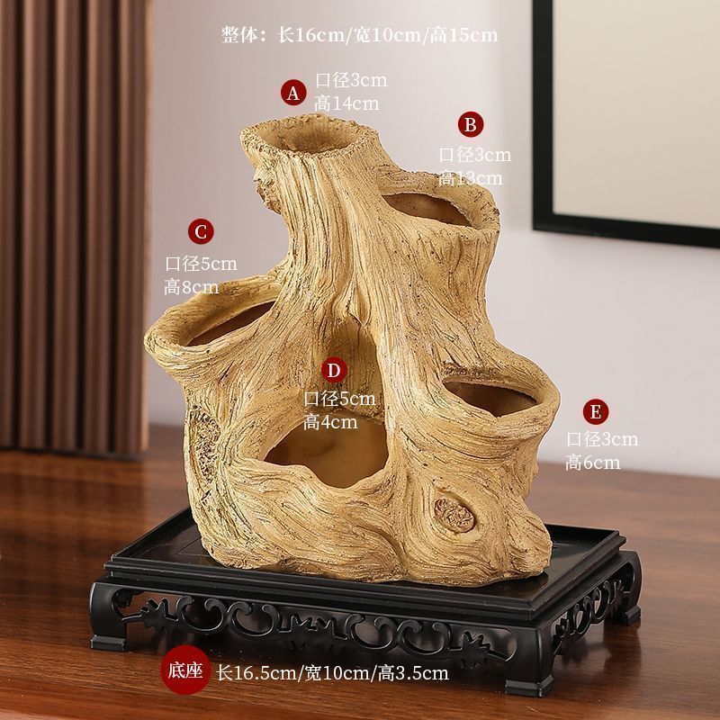 베이스가 있는 창의적인 모조 오래된 나무 냄비 뿌리 조각 장식품