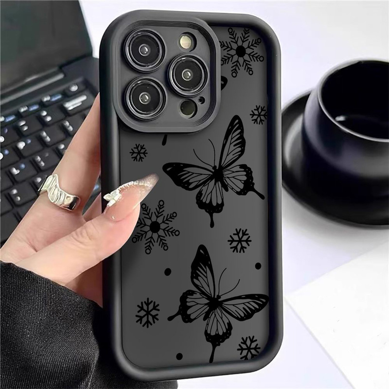 Black Butterfly Cross-Border Emery Step Sky Eye Black Groove Suitable for Iphone15/16/17 Mobile Phone Case Protection