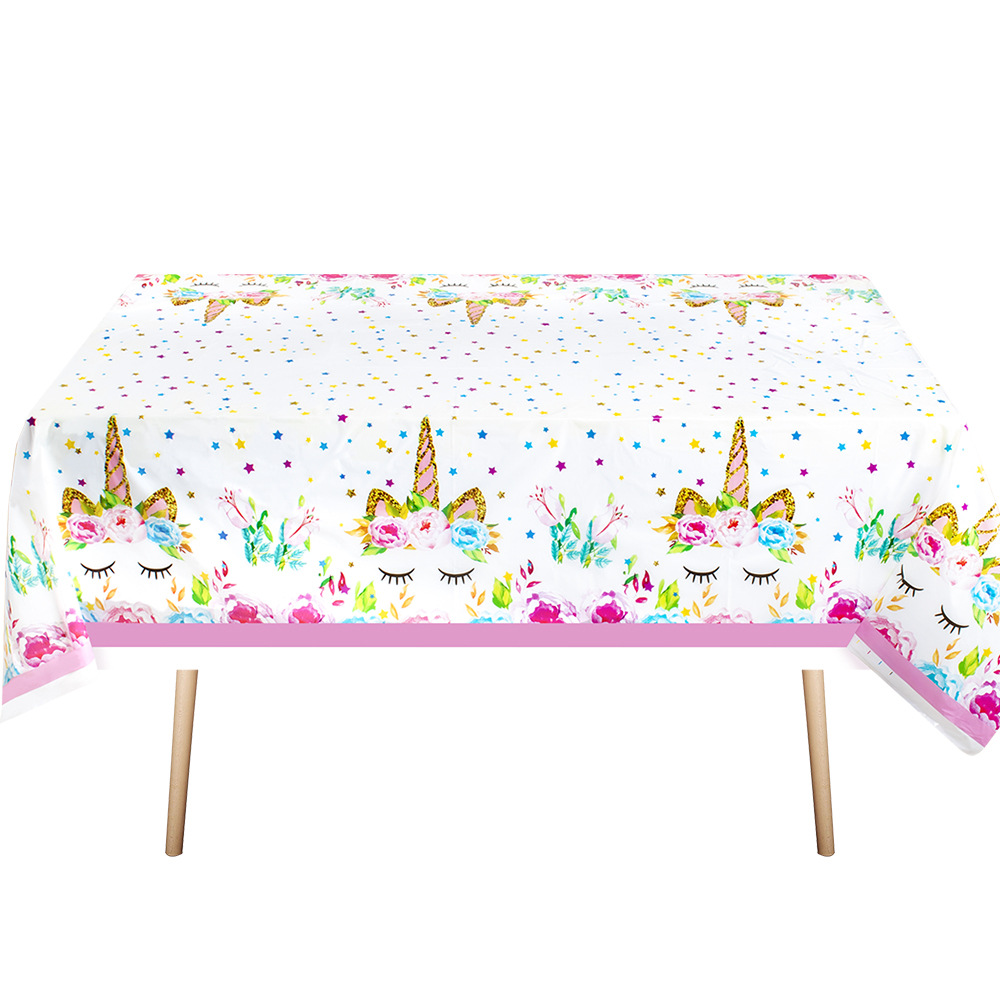 Flor unicornio Rosa plato de papel cuchillo tenedor cuchara cumpleaños mantel los niños decoración del partido suministros