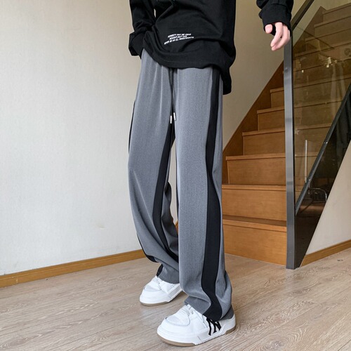 Summer thin loose drop-leg straight-leg face mask pants for men, trendy brand striped casual pants for men, dropshipping