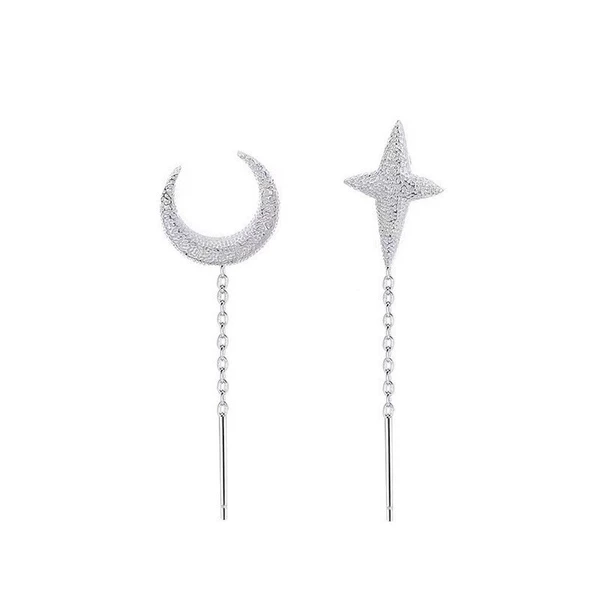 Silver Starry Moon Ear Wire