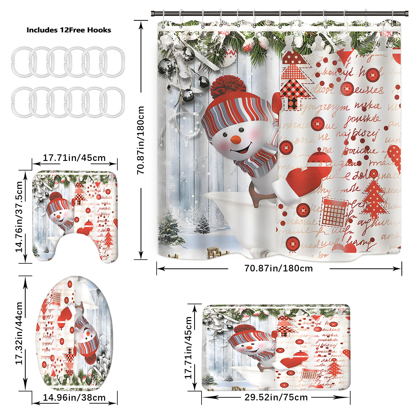 Cortina de ducha de poliéster impermeable con estampado navideño rojo, cortina de ducha creativa con diseño digital 3D, estilo americano y europeo, suministro directo transfronterizo del fabricante