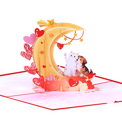 弹出式3D月亮猫咪立体周年纪念卡带信封送给他丈夫妻子朋友男朋友