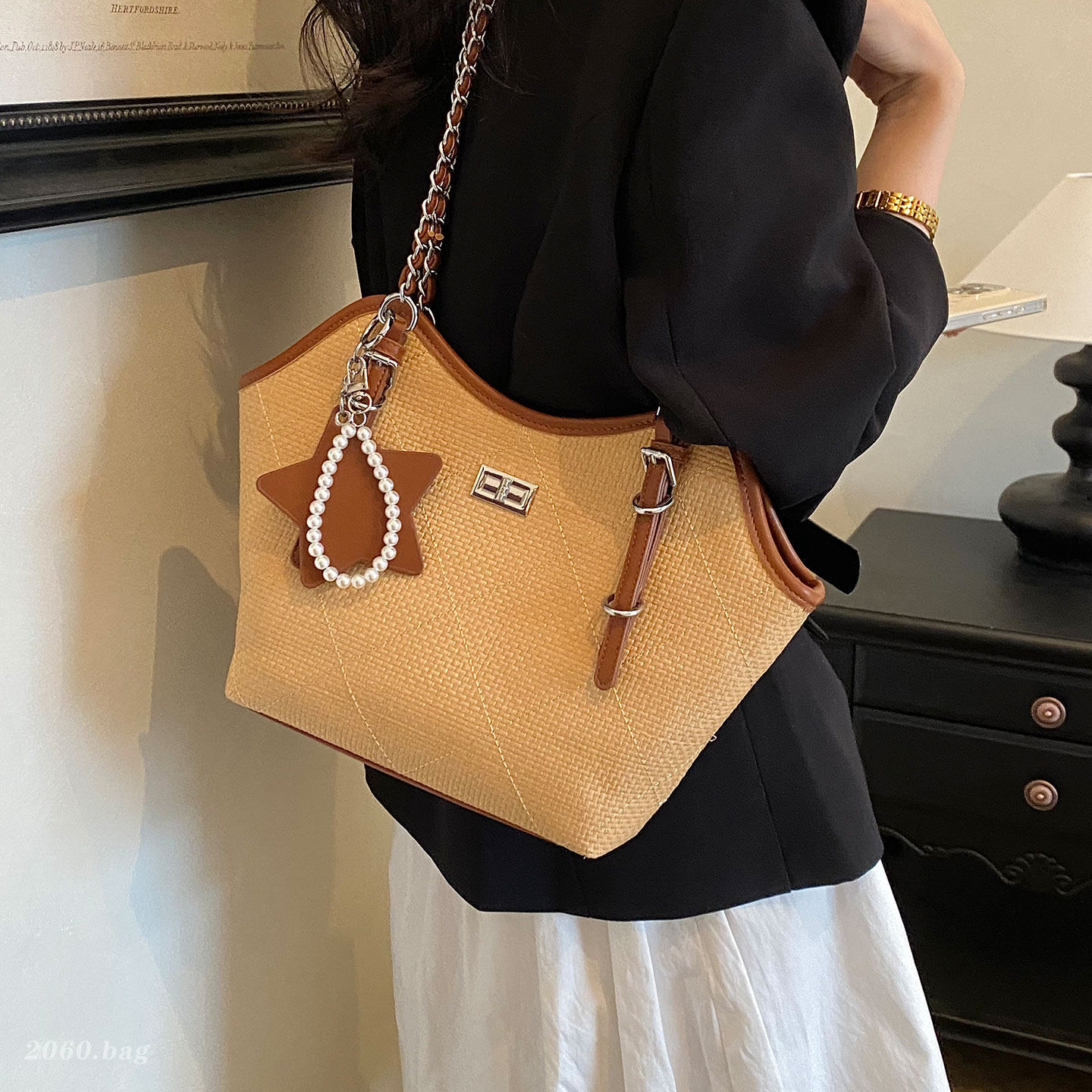hombro nuevo bolso de mochila de mujer cadena bolsa de viaje moda moda trenzada verano 2026 gran capacidad de cubo