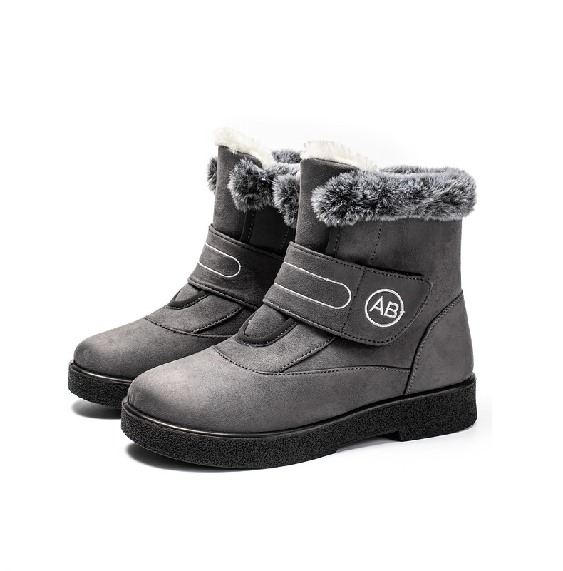 Snow boots slip-on Velcro casual short boots Warm cotton shoes large size and thick_voghion.com