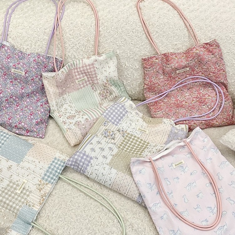 59162 Korean Ins Lazy Printed Sweet Plaid Shoulder Shopping Bag Casual Work Clothing Canvas Bag Handbag