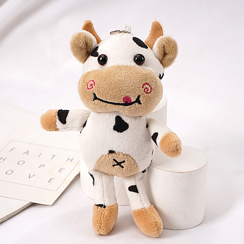 Plush Ugly-Cute Cross-Legged Cow Plush Toy Pendant Backpack Keychain Toy Doll Figurine Ornament Gift