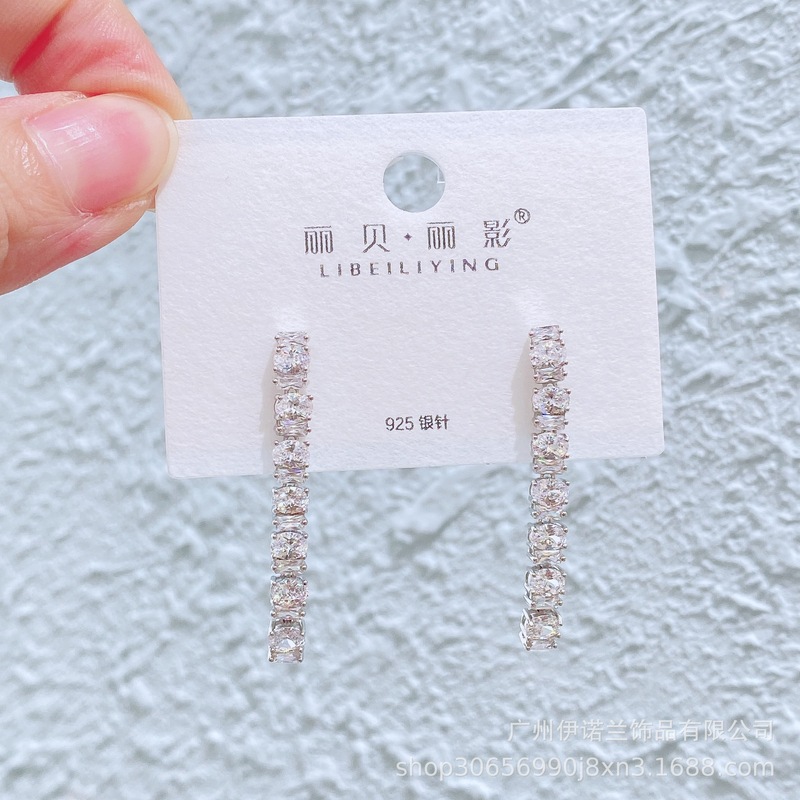丽银/丽贝丽影闪锆吊坠轻奢风s925银针耳环高级感长款宴会奢华女|undefined