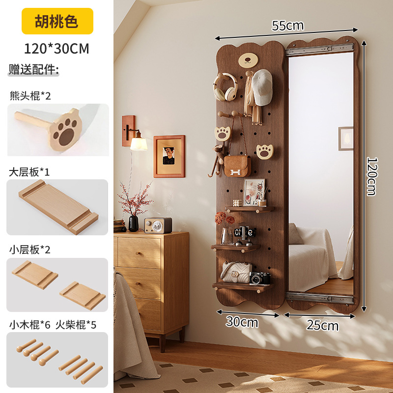 Espejo de vestir de madera sólida detrás de la puerta de madera sólida del dormitorio estante de cabecera de la cama en la pared deslizante del espejo de cuerpo entero en el portal