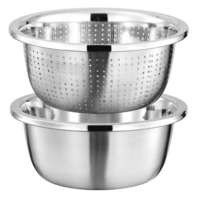 Juego de recipientes de acero inoxidable 304: cuenco de cocina, recipiente para condimentos engrosado, cuenco de acero inoxidable profundo, cuenco para lavar verduras, cuenco grande y cuenco para mezclar masa.