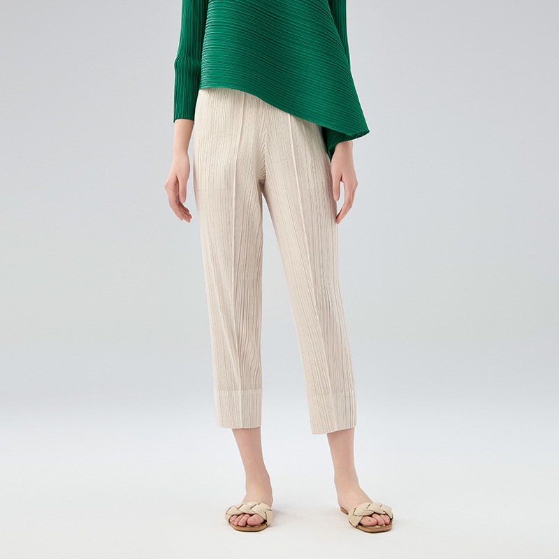 Pleated Clothing Factory 25 Summer Slimming Cropped Pants Solid Color Comfortable Slim Straight Casual Pants for Women High Elasticity Pleated