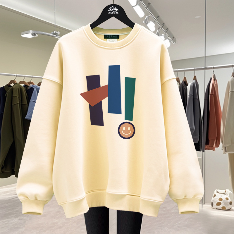 American Style Age-reducing Comfortable fleece-lined Thickened Round Neck Sweat Autumn and Winter Explosions Warm Top for Men and Women Same Style