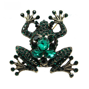 Ruan Hao Retro Frog Brooch Green Imitation Crystal Flash Diamond Animal Corsage European and American Hot Selling Jewelry One Dropshipping