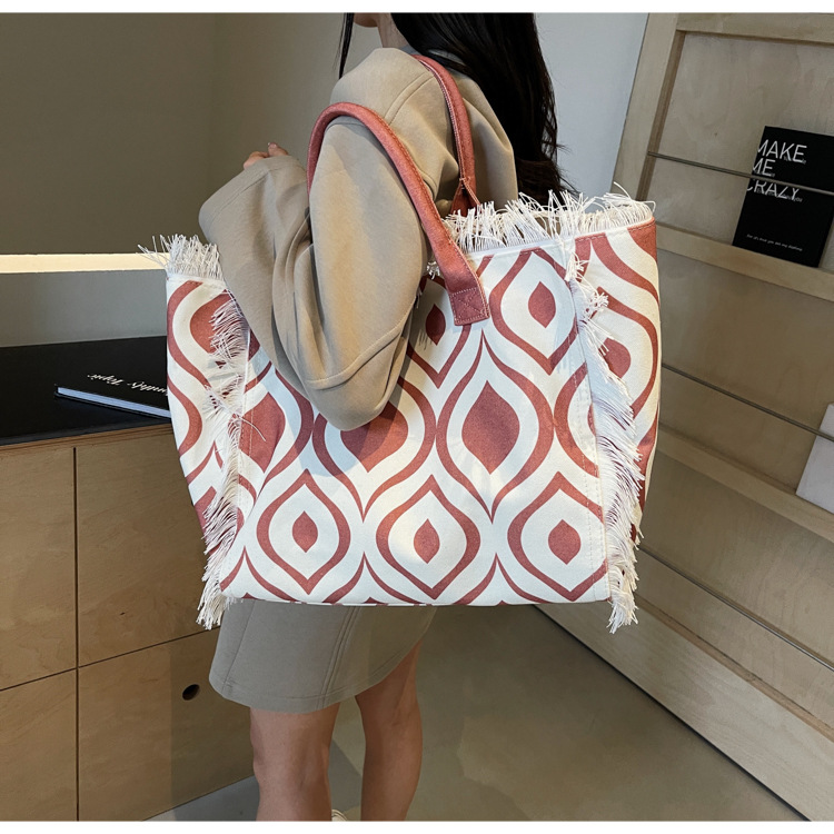 Bolsa de lona a rayas, bolsa de hombro de gran capacidad, bolsa de moda, bolsa de bolsa casual, bolsa de compras para damas