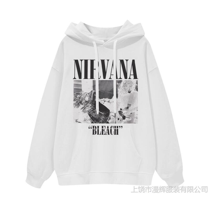NIRVANA Rock Band American Casual Street ACDC Men's and Women's Black Grey Hooded Crewneck Sweatshirt
