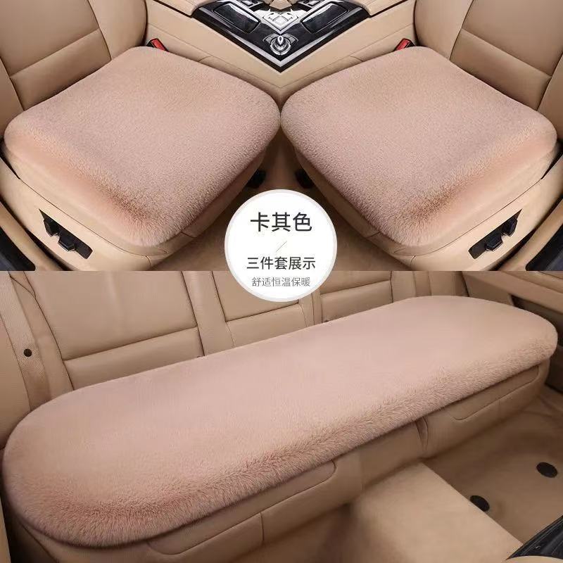 Five-piece set of winter-proof, faux rabbit fur car seat cushions, designed to keep you warm, with a non-shedding, universal fit for all car seats