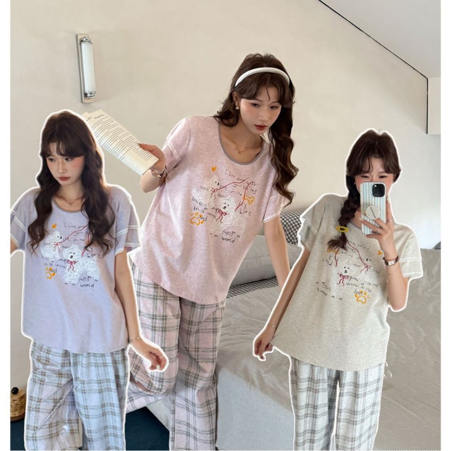 颜畔·软萌小狗套装格格套装家居服夏季短袖长裤两件套睡衣女可外