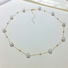 売れ筋 18K ゴールド AU750 ベビーブレス 天然淡水本真珠ネックレス ほぼラウンド鎖骨チェーンネックレス