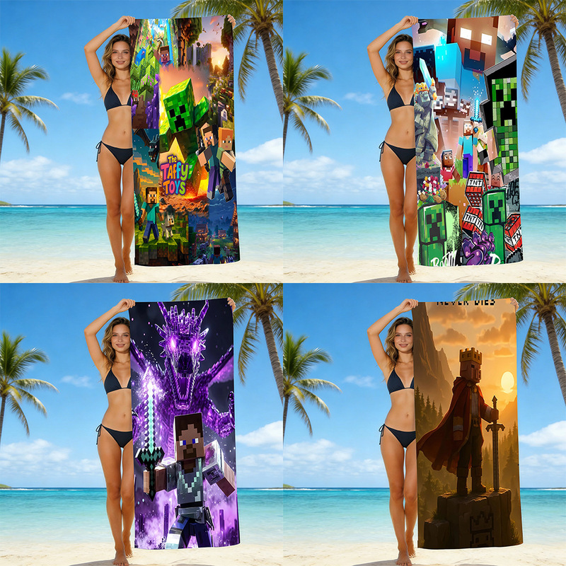 Cross-Border Hot-Selling Product: Minecraft Beach Towel, Anime-Themed Printed Towel, Absorbent and Lint-Free, Direct Source of Supply