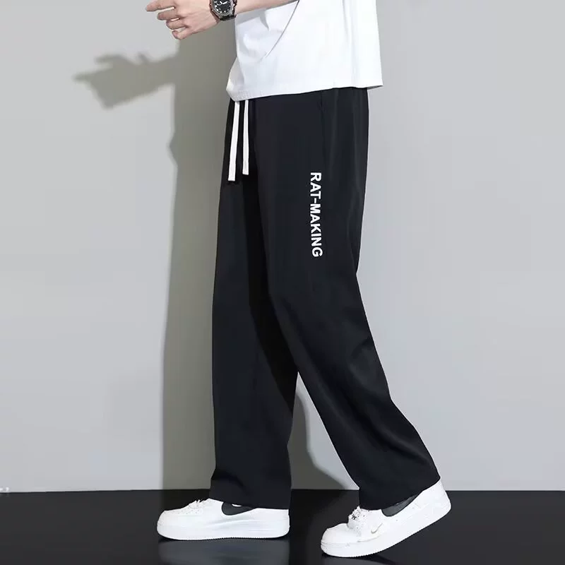 Летние спортивные брюки для мужчин с английским принтом 2025, свободные прямые повседневные брюки с драпировкой и широкими штанинами